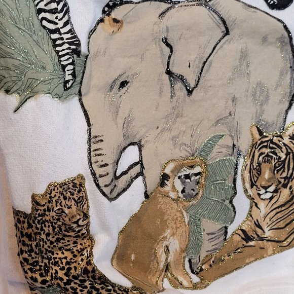 Vintage Sweatshirt Painted Animals Puff Paint Safari 80s Retro Name on Sleeve - Picture 5 of 12